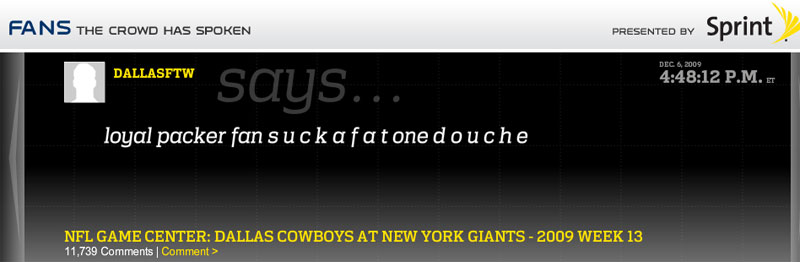 Illustration for article titled NFL.com Gives The Fans A (Stupid, Racist) Voice